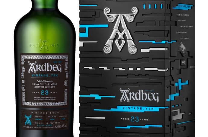ARDBEG VINTAGE Y2K 23YO front butelka i skrzynia